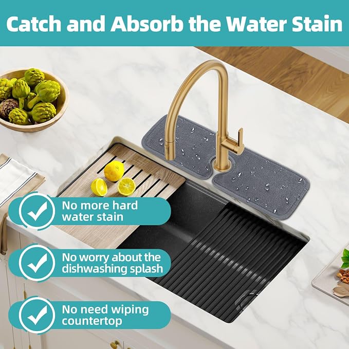 PoYang 4 Pack Faucet Mat for Kitchen Sink Splash Guard, Short 17.7x4.7 Inch | - Image 2