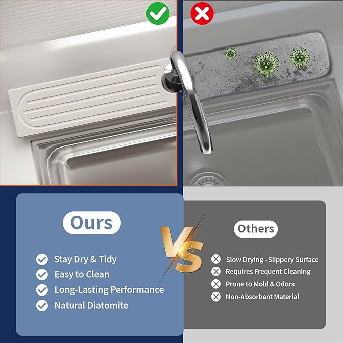 Stone Faucet Mat for Kitchen Sink, Water Absorbing Sink Water Splash Guard - Image 6