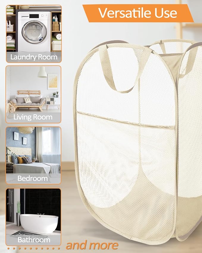 Durable Collapsible Laundry Baskets- Reinforced Mesh Pop Up Laundry Hamper - Image 5