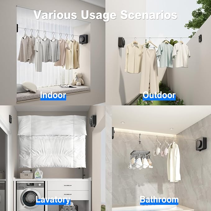 MUSTORN Retractable Clothesline Indoor, Non-Sagging Outdoor Clothes Line - Image 6