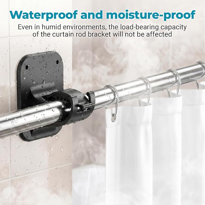 No Drill Curtain Rod Brackets-20LB, 4 Pack Self Adhesive Curtain Rod Holder | - Image 4
