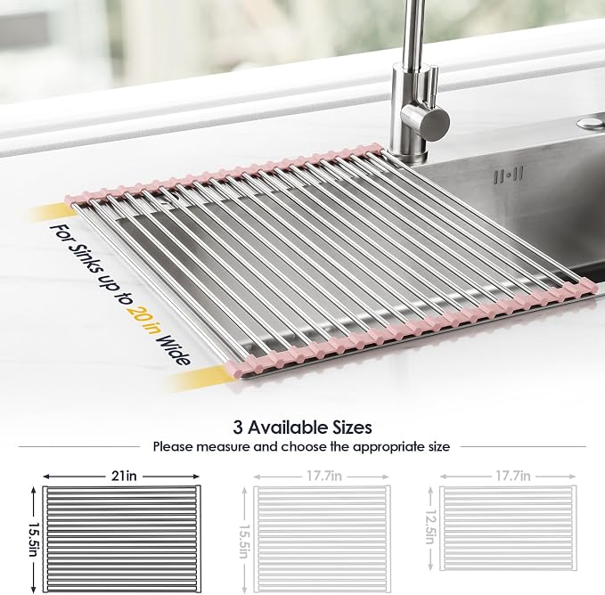 Tomorotec Roll Up Dish Drying Rack Over Sink, 304 Steel, Heat-Resistant Trivet - Image 4