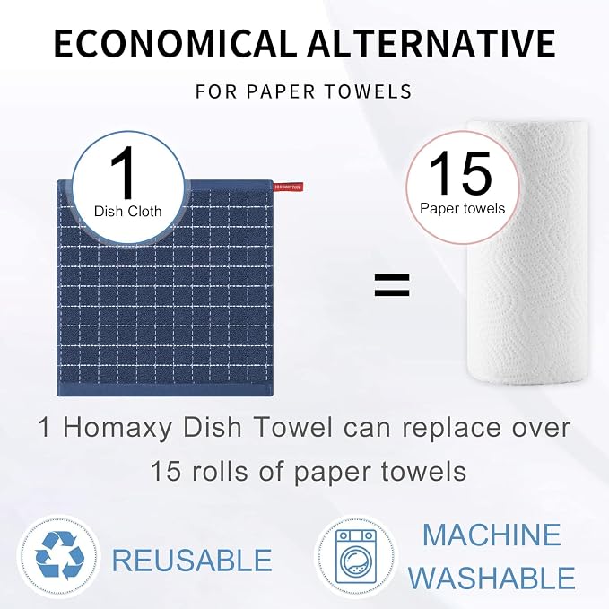 Homaxy 100% Cotton Terry Kitchen Dish Cloths, 8 Pack - Image 7