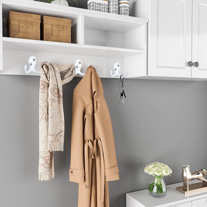 IBosins 28 Pack White Double Prong Coat Hooks Wall Mounted - Image 4