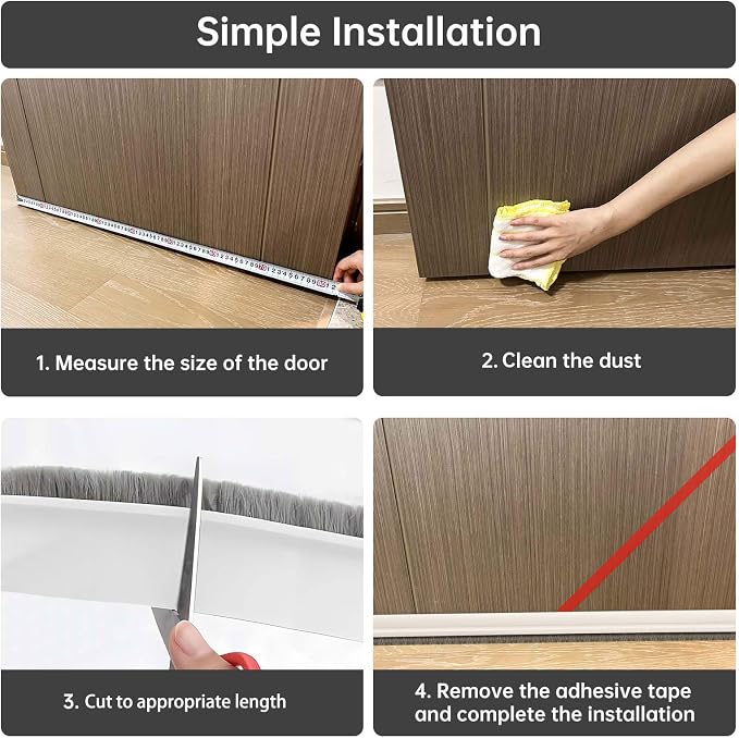 Self-Adhesive Brush Door Sweep, 39.37" L x 1" W, Blocks Dust and Noise - Image 6