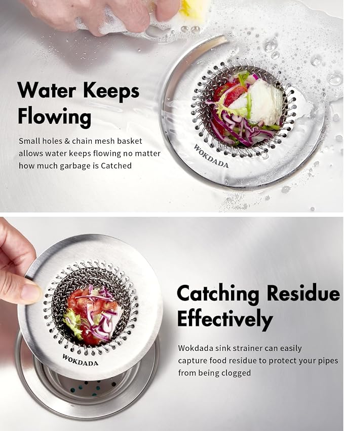 2 Pack Kitchen Sink Drain Strainer, Patented Reversible Chain Mesh Basket - Image 3