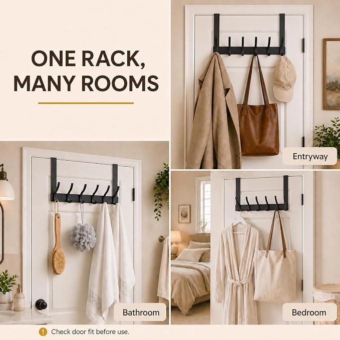 Peasulin Over The Door Hooks, 1 Pack Black Door Hanger Rack | - Image 6