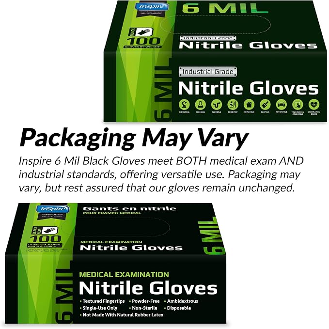 Inspire Black Nitrile Gloves HEAVY DUTY 6 Mil Nitrile Chemical Resistant - Image 5