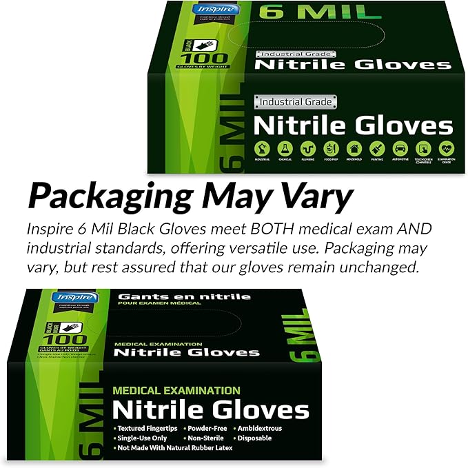 Inspire Black Nitrile Gloves HEAVY DUTY 6 Mil Nitrile Chemical Resistant - Image 5