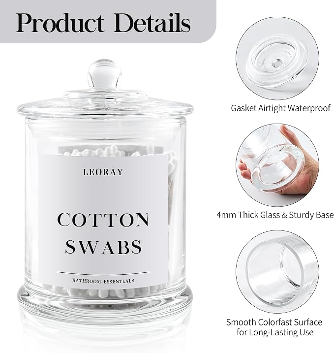LEORAY 2 Pack Glass Qtip Holder Dispenser - Image 3