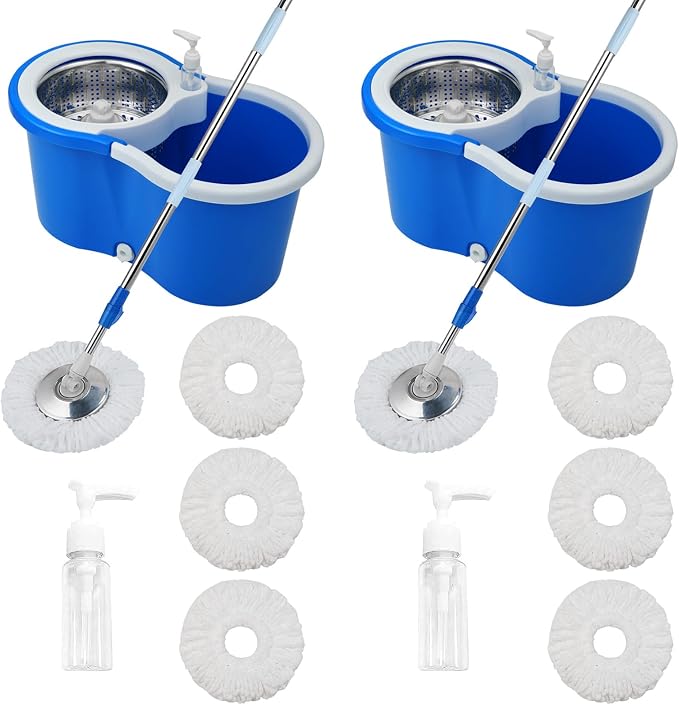Spin Mop and Bucket with Wringer Set, 6 Mop Refills by PULNDA
