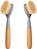 2 Pack Kitchen Dish Brush Bamboo Handle Dish Scrubber Built-in Scraper | Scrub by Songtaste