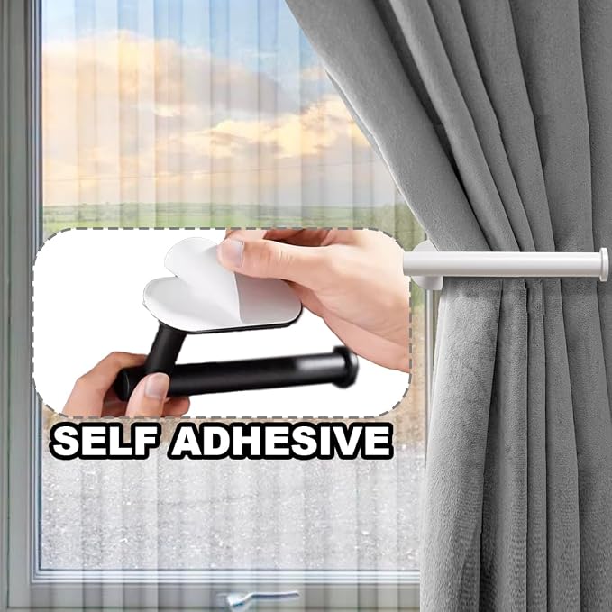 2 Pack Adhesive Curtain Holdbacks, No Drill Metal Curtain Tie Backs Holders - Image 2
