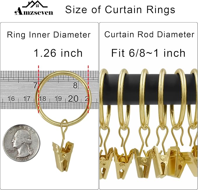 90 Pack Curtain Rings with Clips, Drapery Clips with Rings, Drapes Rings 1.26 - Image 3