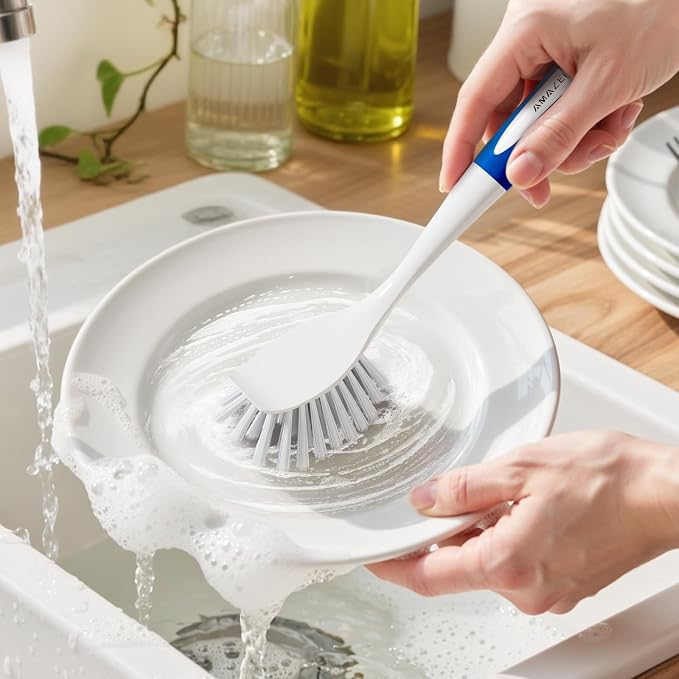 4 Pack Dish Brush with Handle, Kitchen Scrub Brushes - Image 9