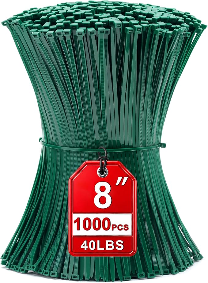 Zip Ties 8 inch, 1000 Pack Green Zip Ties, Wire Ties by HAVEMETD