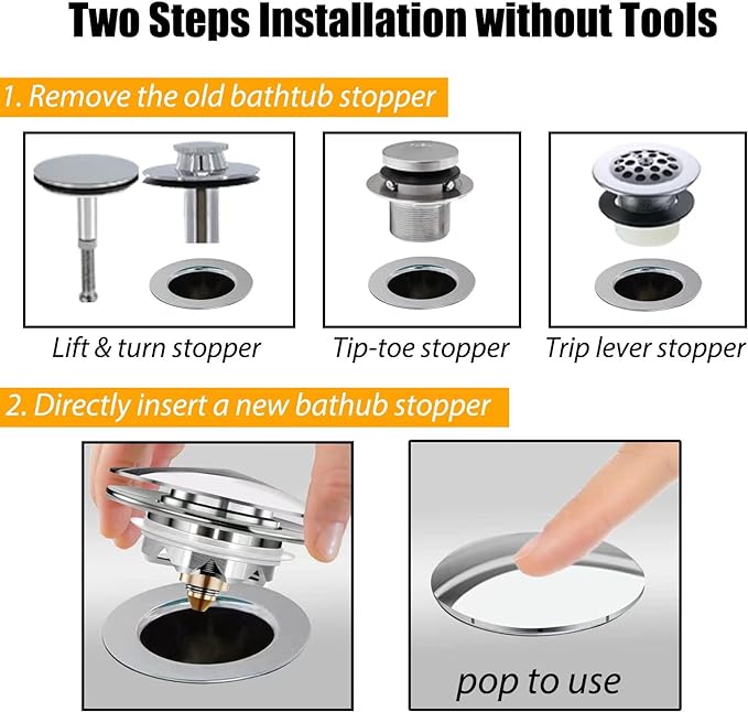 Anlige Bathtub Drain Stopper, Pop Up Tub Stopper and Cover, Bottom - Image 4