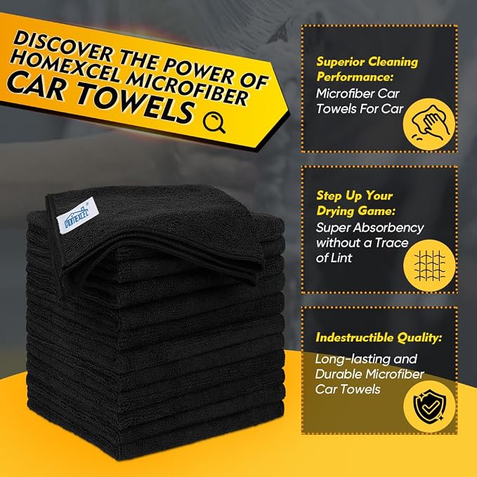 HOMEXCEL Black Microfiber Cleaning Cloth 200 Pack, 11.5 x 11.5 inch Bulk Shop - Image 2