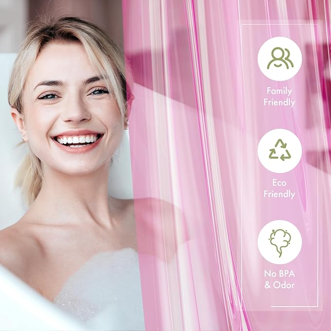 AmazerBath Shower Curtain Liner, 72x72 Transparent Hot Pink Shower Liner - Image 2