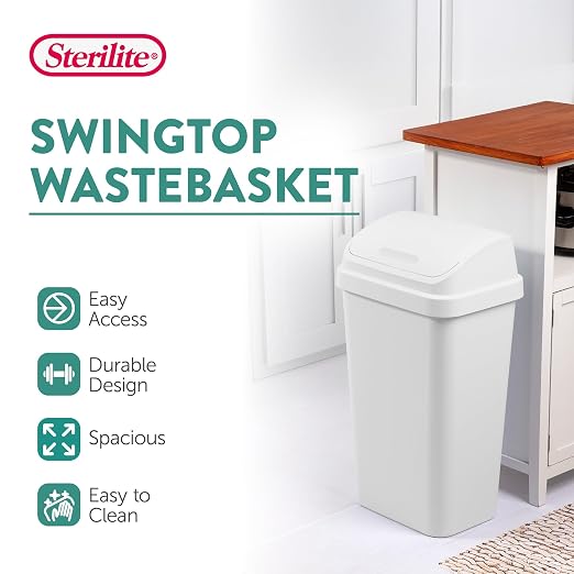 Sterilite Swing Top Wastebasket, Trash Can, 13 Gallon, Garage and Workspace - Image 2