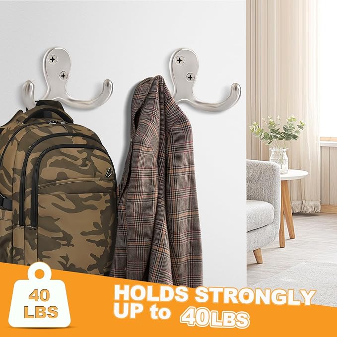 25 Pack Coat Hooks Wall Hooks for Hanging, Heavy Duty Double Prong Metal Hook - Image 3