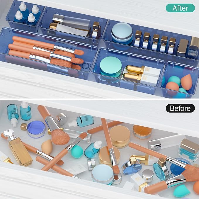 12 Pack Clear Drawer Organizer Set, Drawer Storage Trays, Storage Bins | - Image 4