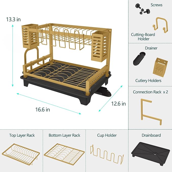 Dish Drying Rack, Rust-Proof 2 Tier Dish Racks - Image 4