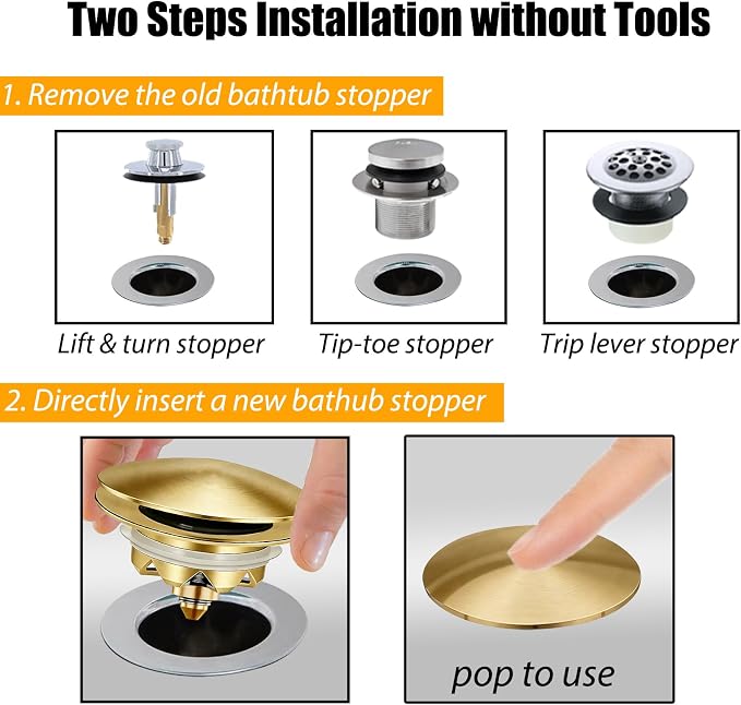 Anlige Bathtub Drain Stopper, Pop Up Tub Stopper and Cover, Bottom - Image 4