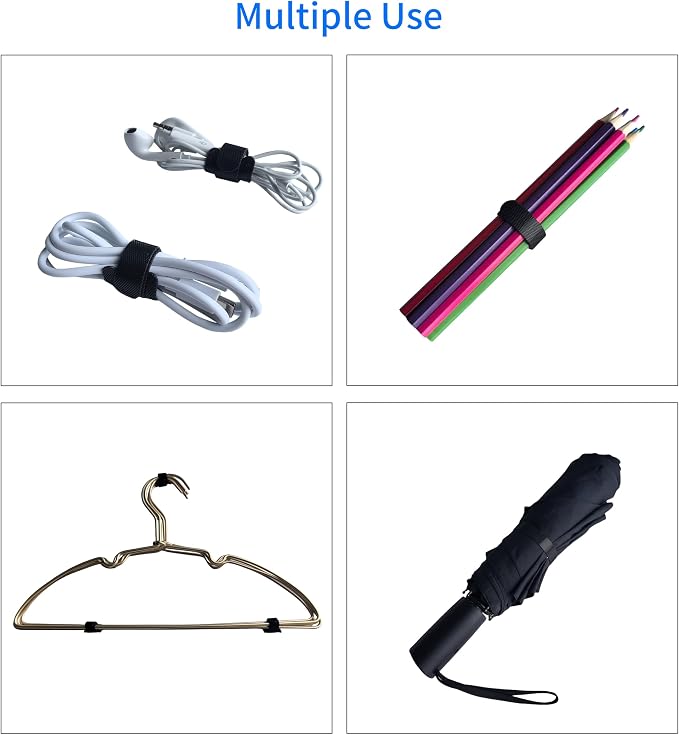 8 Inches 100PCS Black Reusable Cable Ties, Cable Organizer, Cord Wrap and Hook - Image 4