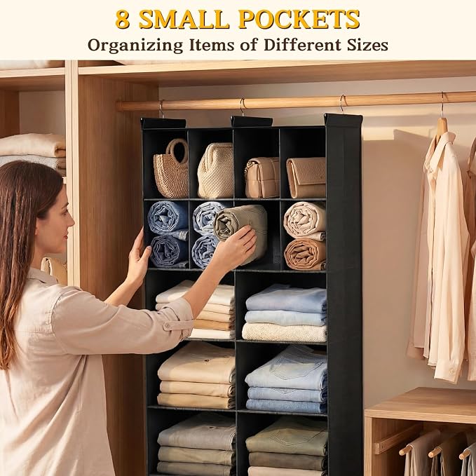 6 Tier Hanging Closet Organizer, 16 Compartments Dual Row Storage, 3 Sturdy - Image 5