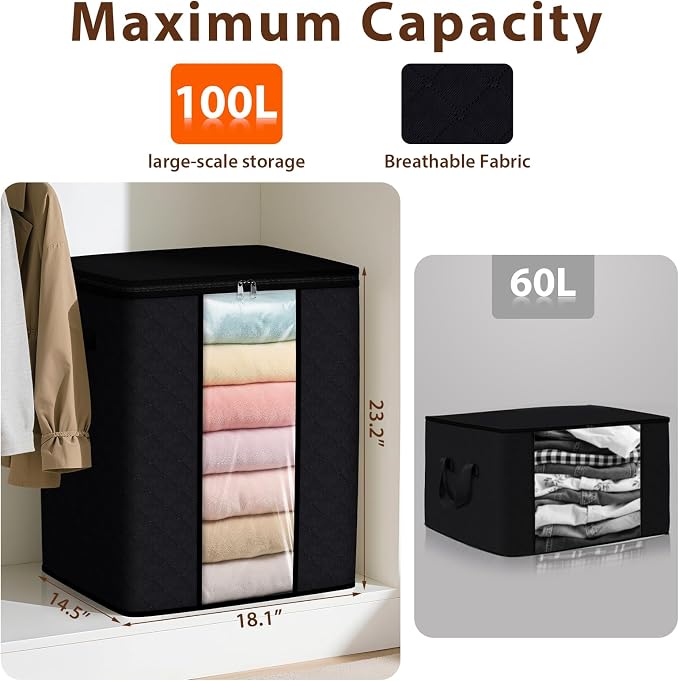 SpaceWhisper 6 Pack 100L Clothes Storage, Foldable Storage Bags, - Image 2