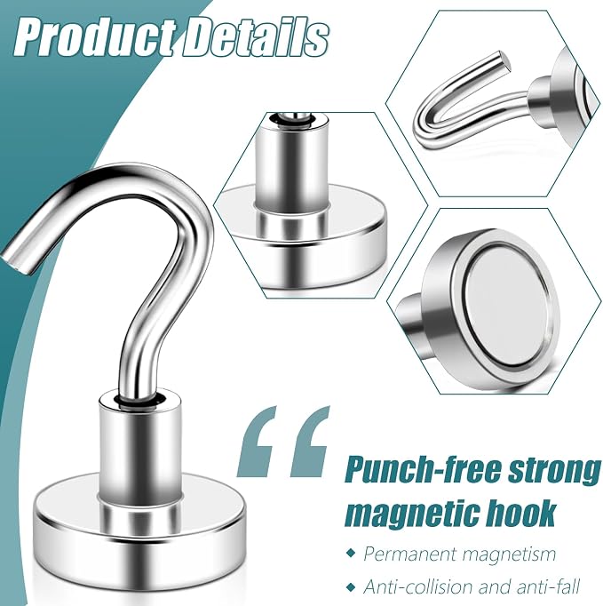 MAGXCENE 32 Pack Magnetic Hooks Heavy Duty, 25 lbs Strong Magnet Hooks - Image 2