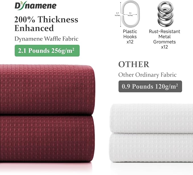 Dynamene Stall Waffle Shower Curtain 256 GSM Heavy Fabric 60x72 Burgundy - Image 5