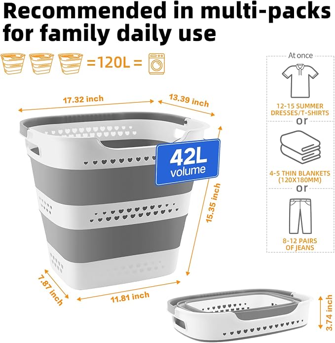 42L Medium Collapsible Plastic Laundry Basket - Image 2