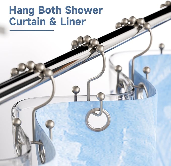 Titanker Shower Curtain Hooks Rings, Rust-Resistant Metal Double Glide Shower - Image 2
