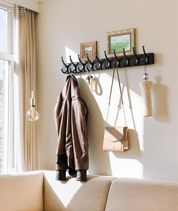 Optish 1 Pack Wooden Coat Rack Wall Mount, 16.1" Rustic Coat Hanger Hooks Wall - Image 5