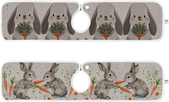 Cute Grey Bunny Carrot Daisy Sink Mat - Image 2
