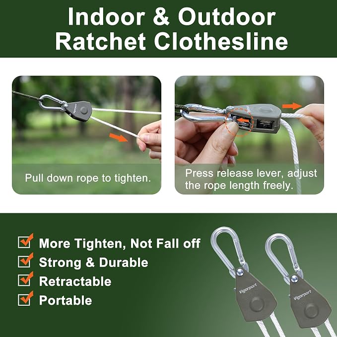Vigorport Retractable Travel Clothesline, Portable Clothes Laundry Line - Image 4