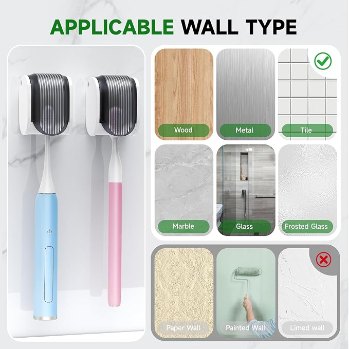 6 Pcs Toothbrush Holders Wall Mounted, Single Slot Design, Shower Self Adhesive - Image 8