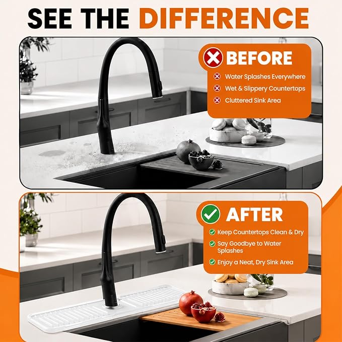 24 Inch Silicone Faucet Mat for Kitchen Sink Splash Guard, W/Sink Baffle | - Image 6