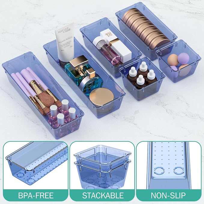9 Pack Clear Drawer Organizer Set, Drawer Storage Trays, Storage Bins | Acrylic - Image 3