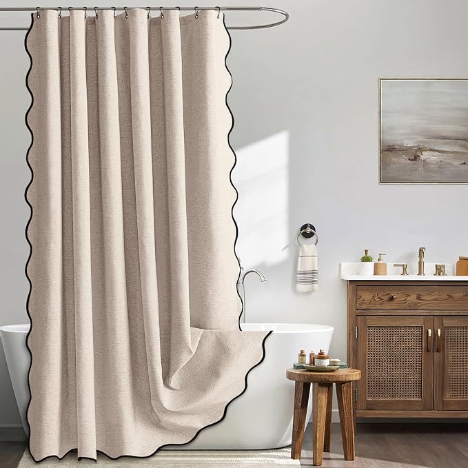 MIULEE 72"x84" Extra Long Scalloped Linen Shower Curtain Beige by MIULEE