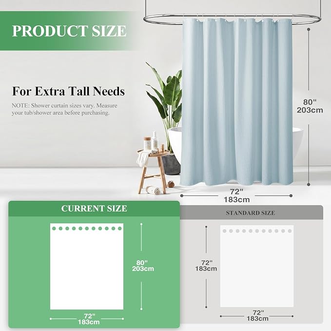 Dynamene Long Waffle Shower Curtain 256 GSM Heavy Fabric 72x80 Fog Blue - Image 2