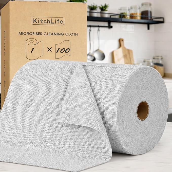 KitchLife Microfiber Cleaning Cloth Roll, 100 Pack by OverDoorHooksKitchenSupplies