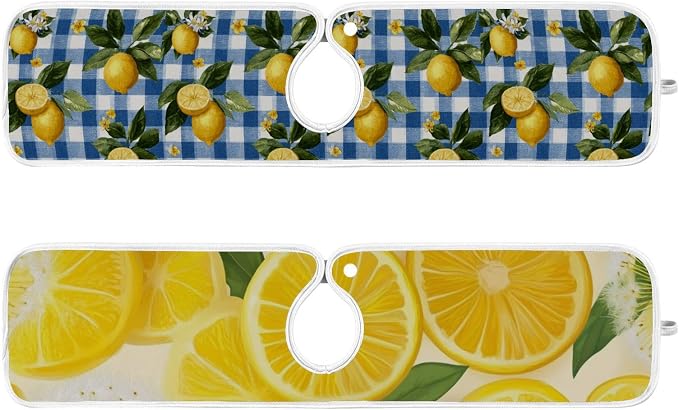 Blue Gingham Summer Lemons Yellow Dandelions Sink Mat - Image 3