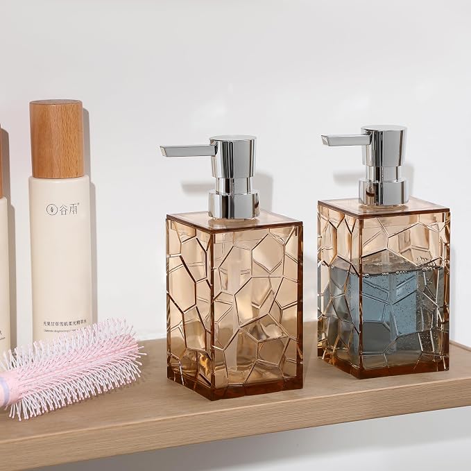Clear Acrylic Pump Bottle Refillable Lotion Soap Dispenser 10oz Light Brown | - Image 6