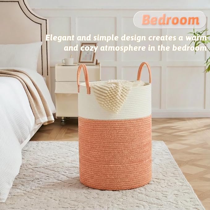 Laundry Basket, Woven Cotton Rope Laundry Hamper, 80L - Image 3