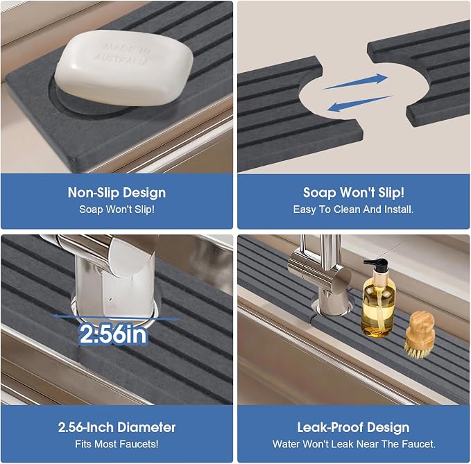 Stone Faucet Mat for Kitchen Sink, Water Absorbing Stone Faucet Splash Guard - Image 4