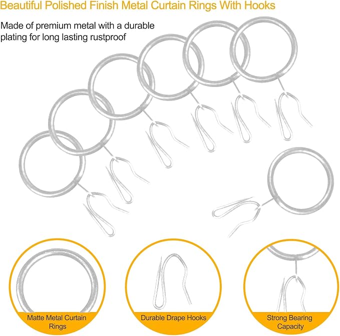 40 Pcs Metal Curtain Rings & Drapery Hooks, 30 mm Internal Diameter - Image 3