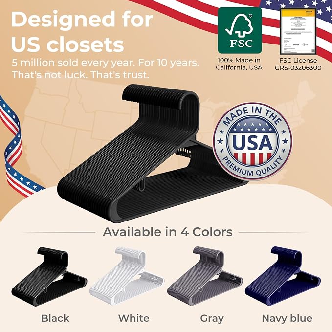 HOUSE DAY Black Plastic Hangers 100 Pack, Slim Space-Saving Clothes Hangers | - Image 9